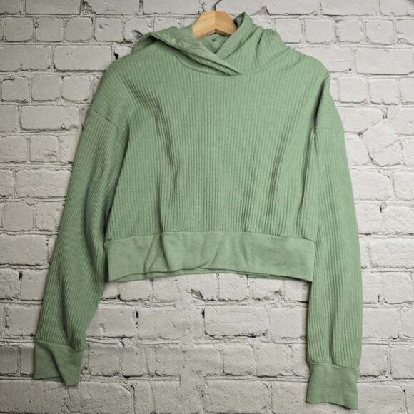 Noize Rubi Ribbed Cropped Hoodie Green Sage Dropped Shoulder Loose Fit Size Med - Picture 1 of 10